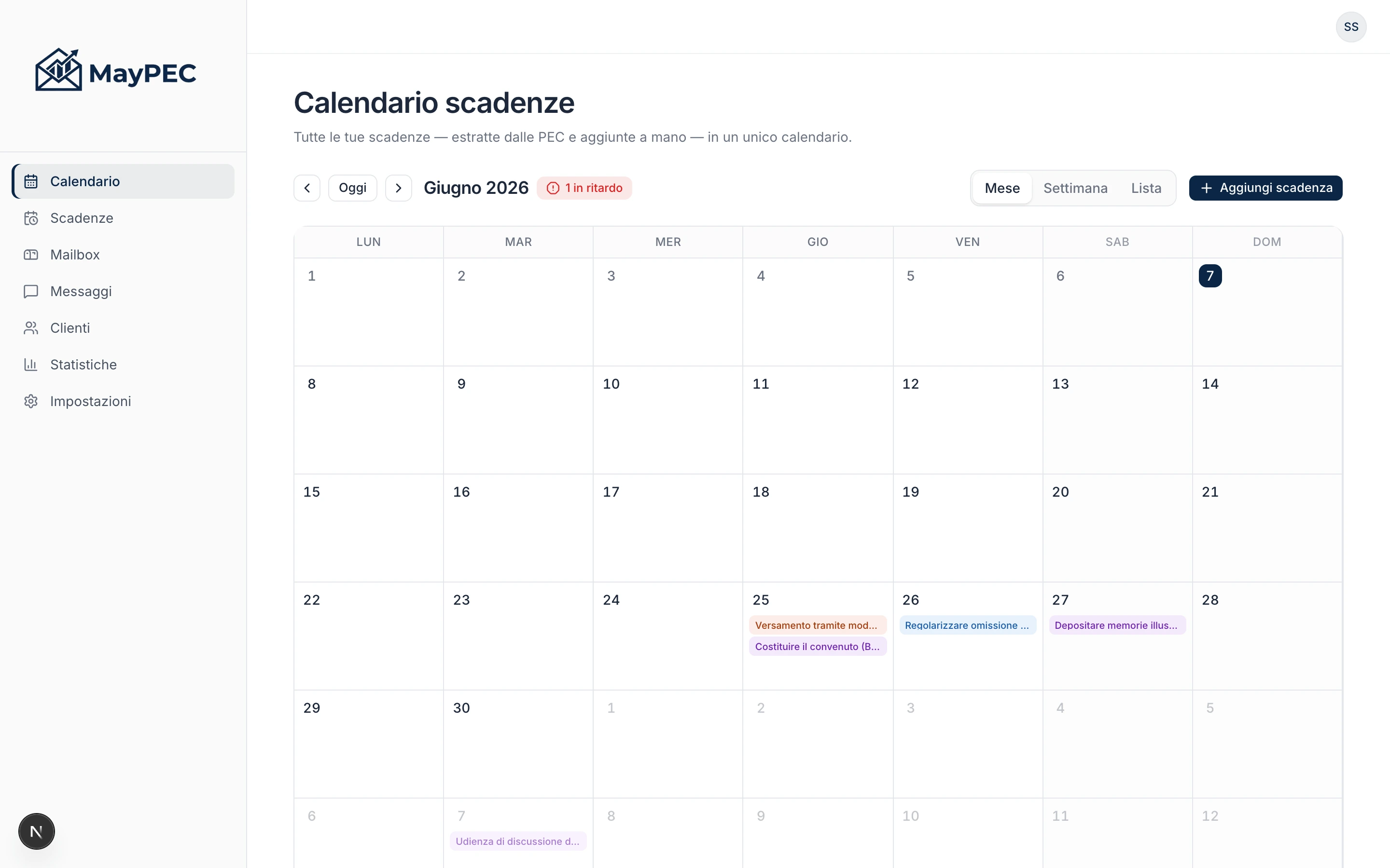 Il calendario unificato delle scadenze di MayPEC.